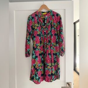 Roller Rabbit Pink and Green Floral Long Sleeve Dress
